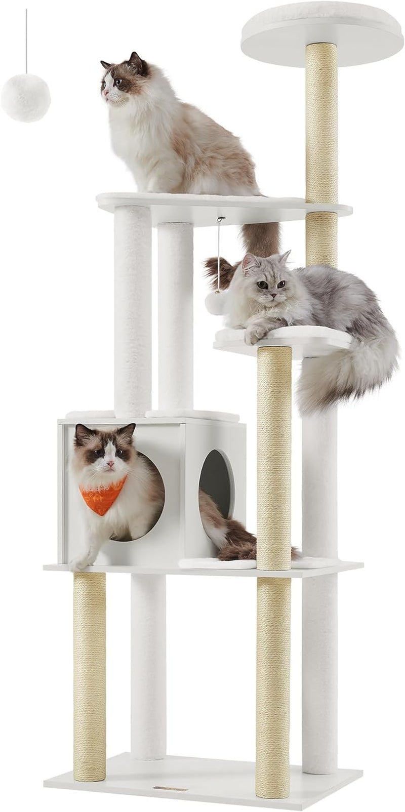 Woodywonders Cat Tree, 65 - Inch Modern Cat Tower for Indoor Cats, Multi - Level Cat Condo with 5 Scratching Posts, Perch, Washable Removable Cushions, Cat Furniture, Rustic Brown UPCT166X01 - Eco and More Pet Store